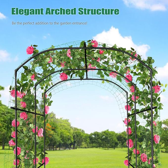 SUNYRISY Garden Arch Trellis, Metal Core Trellis for Climbing Plants Outdoor, 87" x 71" x 75" Tall Archway Tunnel Plant Support for Vine Cucumber Tomato Grape Vegetables Climbing Plants