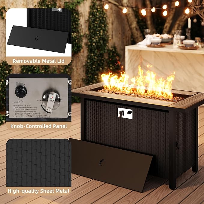 JAMFLY Propane Fire Pit Table 45 Inch, 50,000 BTU Outdoor Gas Firepit Table for Outside Patio with Lava Rocks,Waterproof Cover, Gray