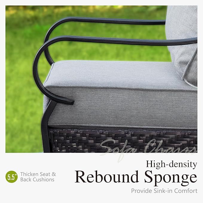 Sophia & William Extra Large Outdoor Patio Motion Sofa Chairs Set 2 PCS Heavy-Duty Metal Porch Furniture with High Back & Deep Seating Area, 5.5" Thicken Cushions for Deck, Lawn, Outside (Grey)