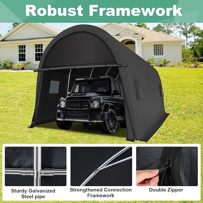 COBIZI Carport 10x20 FT Heavy Duty, Portable Garage, Carport Canopy with All-Steel Metal Frame & Vents, Round Style Outdoor Storage Shed for Car, Truck, Boat, Patio Furniture Anti-Snow Waterproof