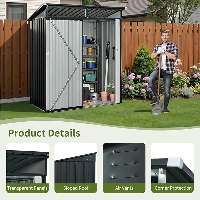 5x3 FT Black Outdoor Metal Storage Shedfor Tools, Lawnmower, Bikes & Outdoor Gear, Lockable, Waterproof & UV-Resistant Heavy-Duty Steel 3x5 Shed for Backyard, Patio & Lawn, Easy Assembly