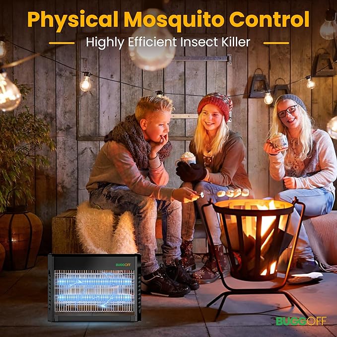 BUGGOFF Black Modern Indoor Electric Bug Zapper, 2000 SQFT Coverage, 3500 Volts of Stunning Power, 40 Watts, Kills Mosquitos Gnats, Flys & More. 10 Year Warranty, X2 Free Replacment Bulbs