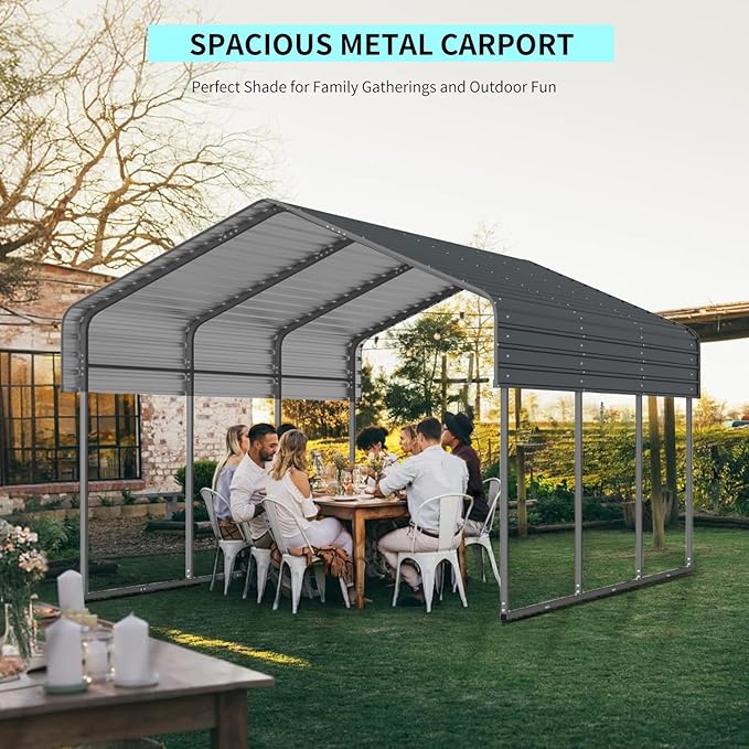 10x15 FT Metal Carport, Heavy Duty Car Port Canopy with Galvanized Steel Roof & Frame, Large Metal Carport Kit, Outdoor Car Garage, Steel Car Shelter for Car, Boat, Truck, Black