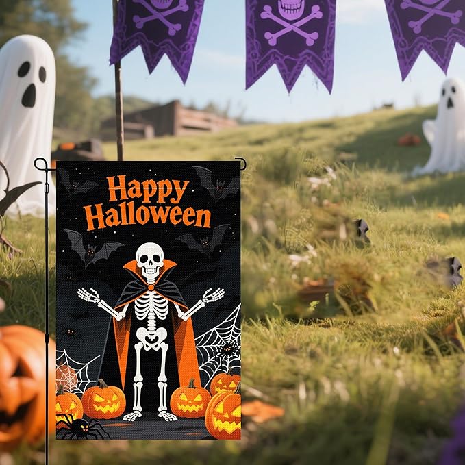 Halloween Garden Flag 12x18 Inch Double Sided, Outdoor Burlap Yard Decor for Porch, Patio, Holiday Decorations, Black3