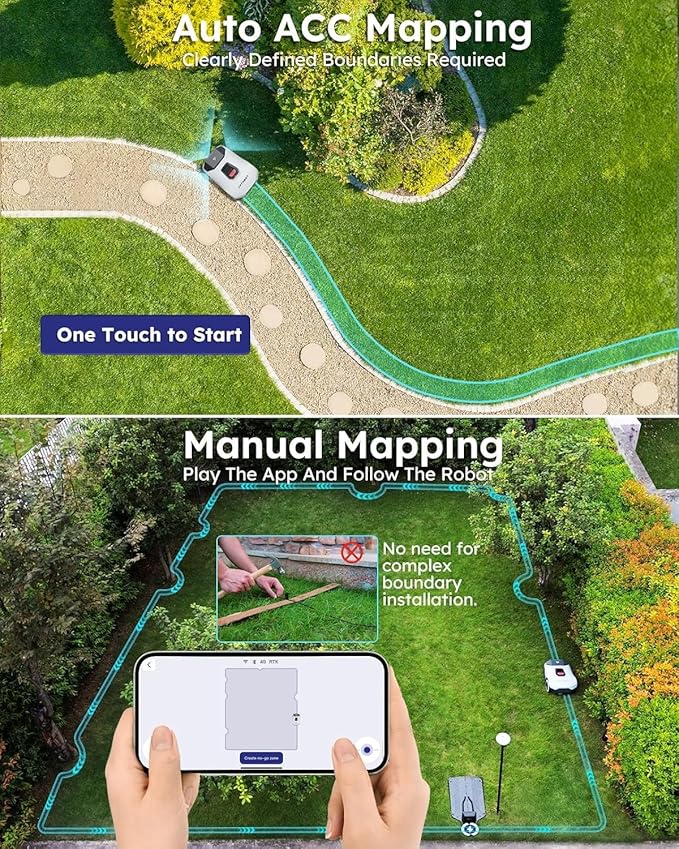 Genie3000 Robot Lawn Mower - NO Wire, Full Band RTK+4-Eye Vision Robotic Lawnmower for 0.91 Acre, Auto Mapping, Multi-Zone Management, Accurate Obstacle Avoidance, Intelligent Path Planning