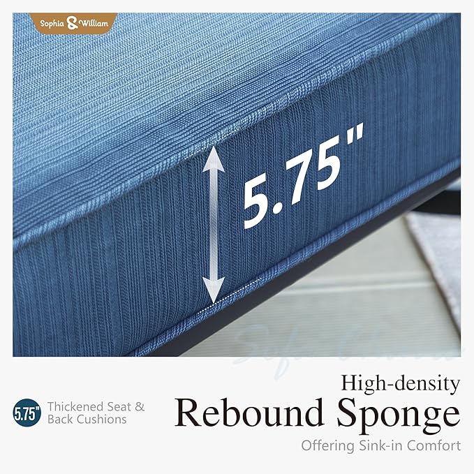 Sophia & William Patio Furniture Sets for 5 Outdoor Metal Conversation Sets 5 Pcs with 2 x Cushioned Swivel Sofa Chairs, 2 x Ottomans as Coffee Table, 1 x 3-Seat Sofa, Backyard Poolside Peacock Blue