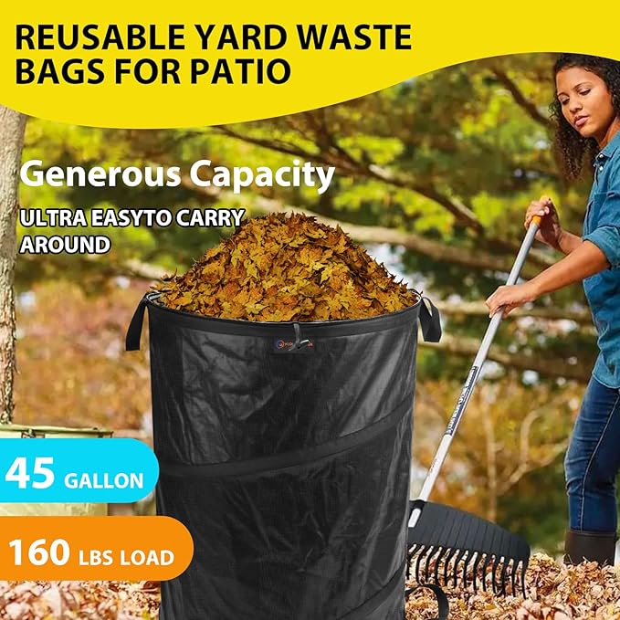 YUDI & GARDEN 45 Gallon Collapsible Garden Bag｜Collapsible Trash Can｜Camping Trash Can,Black,for Collecting Weeds,Grass Clippings,Party and Yard Waste
