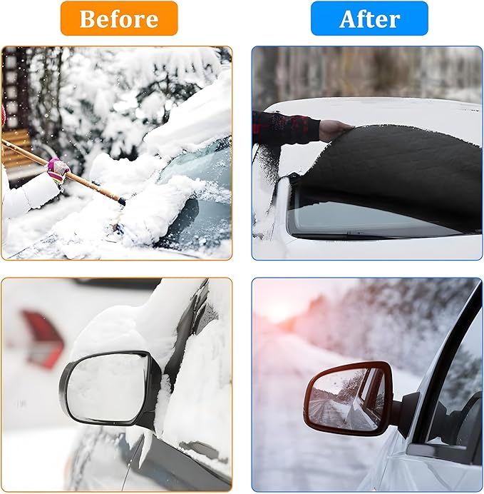 Gintenco Car Windshield Snow Cover, Frost Ice Windscreen Covers with Magnetic Edges, 4 Layers Thickness Snow Protector Covers with Side Mirrors Cover Easy to Use for Car SUV CRV Trucks (Large)