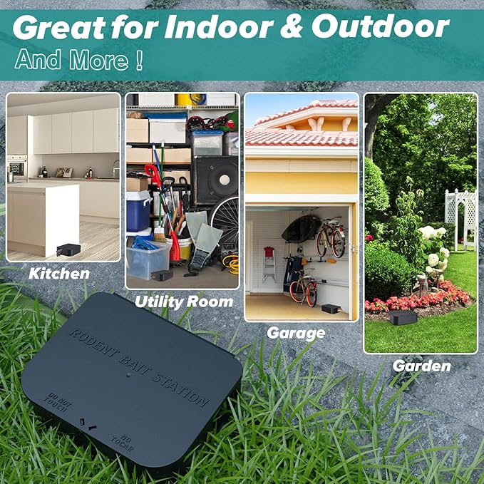 Rat Station Box with 1 Key, Complete Rodent Solution Keeps Rats Away, Pet & Child-Safe, Lock & Key Available, Reusable & Long-Lasting, Indoor & Outdoor, 6 Pack