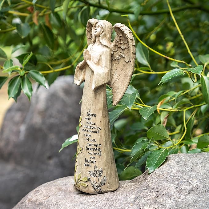 DUSVALLY Angel Garden Statues Outdoor Resin Statue Decoration, Praying Commemorating Memorial Decor, Healing Angel Gifts, 13 inches