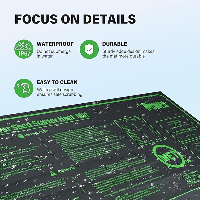 iPower 10" x 20" Waterproof Durable Seedling Heat Mat Warm Hydroponic Plant for Indoor Gardening Germination Starting, 2 Pack