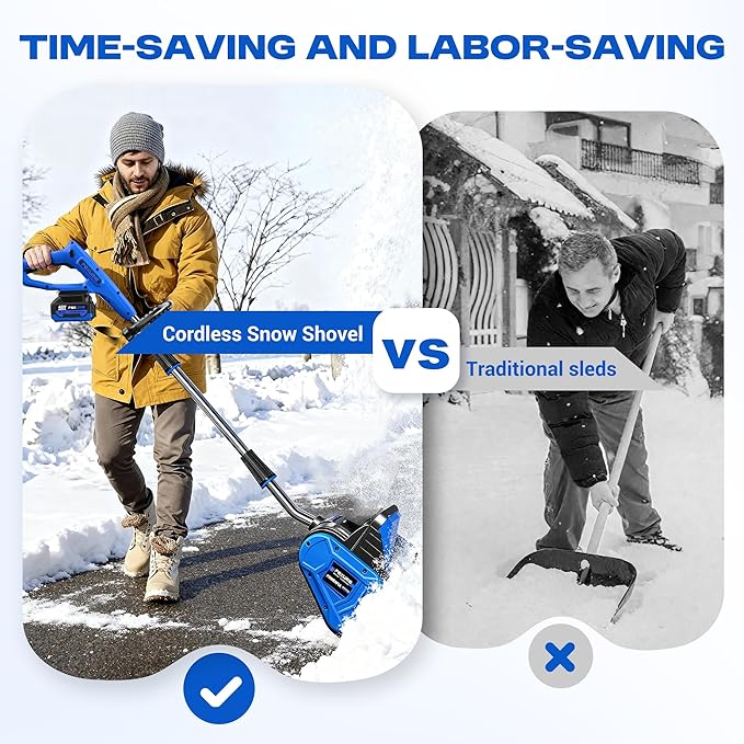 2x40V Cordless Snow Shovel, 13-Inch Electric Snow Blower with 4.0Ah Battery Charger, Snow Removal with 25FT Throw Distance, Battery Snow Blower with Directional Plate & Adjustable Front Handle