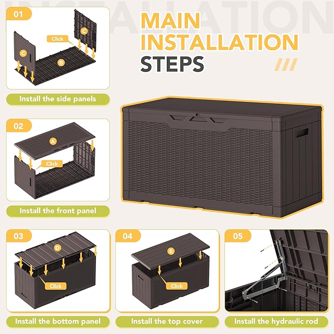 Greesum 100 Gallon Resin Deck Box Lockable Large Outdoor Storage Boxes for Garden Tools, Patio Furniture Cushions, Pool Supplies, Dark Brown