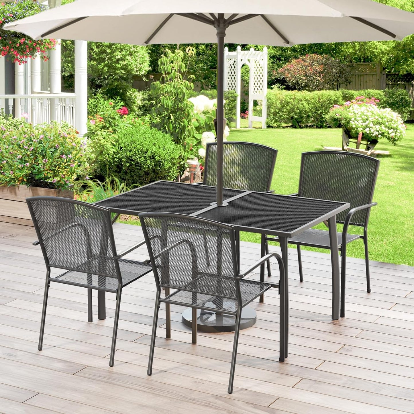 AECOJOY Outdoor Patio Dinning Table for 6, 51"x31" Rectangular Metal Steel Patio Outdoors Tables with 1.73" Umbrella Hole All Weather-Resistant for Lawn Backyard Garden, Porch Dark Grey