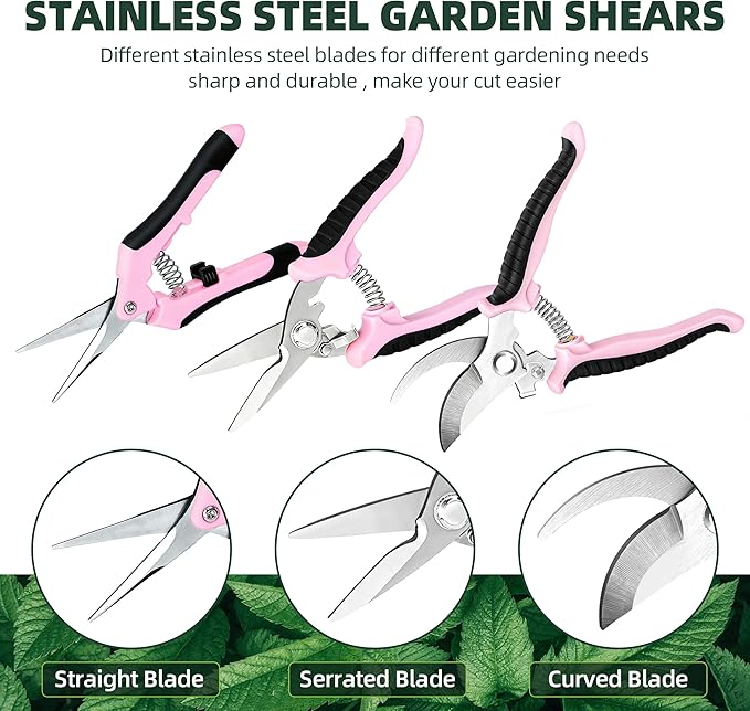 3 Pack Garden Pruning Shears, Stainless Steel Shears, Gardening Shears, Scissors, Garden Clippers, Pruning Snips, Pruning Shears for Gardening Tools (Pink)