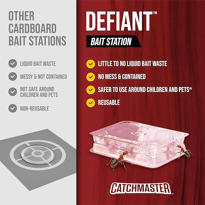 Catchmaster DEFIANT Reusable Ant Traps Indoor Refill (16 Pack) – Effective Liquid Ant Killer – Bait NOT Included – Stackable, Multi-Surface, No Mess, Discreet Bait Stations for Pest Control