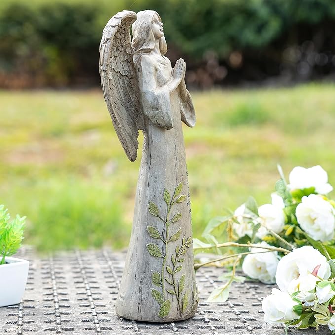 DUSVALLY Angel Garden Statues Outdoor Resin Statue Decoration, Praying Commemorating Memorial Decor, Healing Angel Gifts, 13 inches
