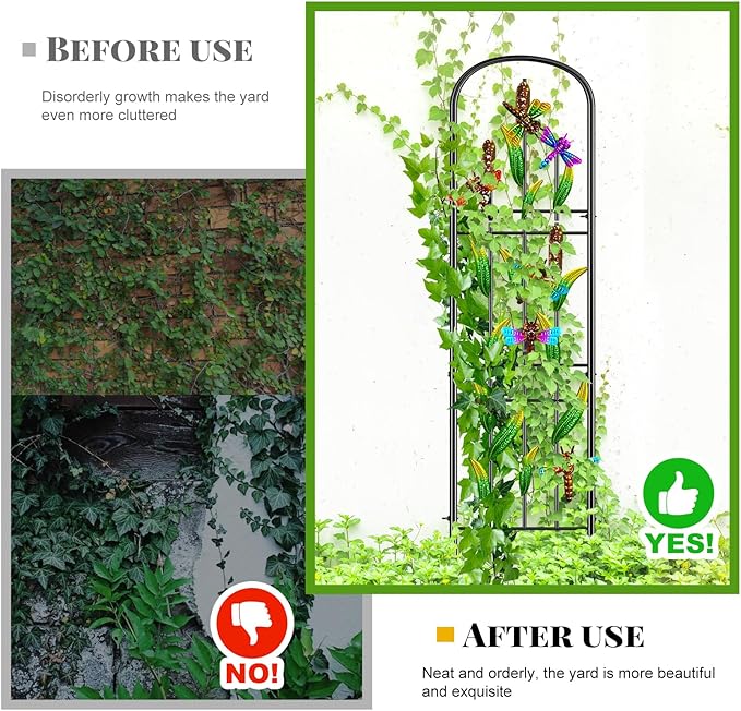 2 Pack Garden Trellis for Climbing Plants Outdoor, Metal Arched Fence Trellis Plant Climbing Support Decorative, Plant Trellis Indoor for Vines Flowers Vegetables Wall Brackets, 60" x 11"