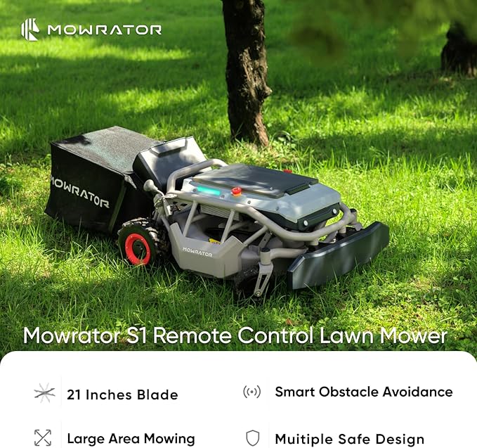Remote Control Lawn Mower S1 2WD 56V18Ah, Multi-Functions RC Lawn Mower with 1.8-4.6 Inch Cutting Height 21 Inch Real Blade for Mowing 1.12 Acres