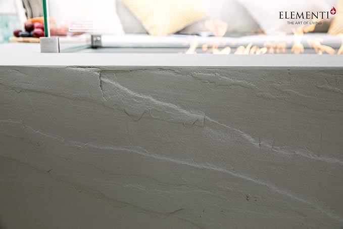 Elementi+ | Meteora Gas Fire Pit Cast Concrete 56" Rectangular Fire Table, Outdoor Fire Pit Electronic Ignition | Canvas Cover, Fire Glass and Burner Lid Included | Light Gray | Natural Gas