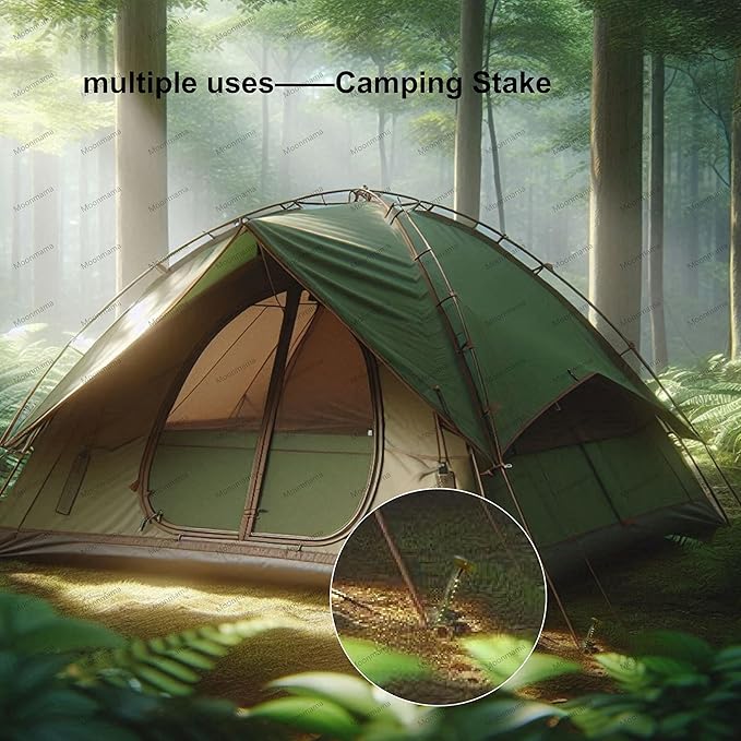 Moonmama 16英寸约40厘米超长螺纹钢钉 黄色电镀防锈地桩 0.1英寸粗约1.27厘米直径粗金属地锚9字型 适用于减速带 足球场紧固件 户外 花园 秋千 草地 车轮挡块 10支装