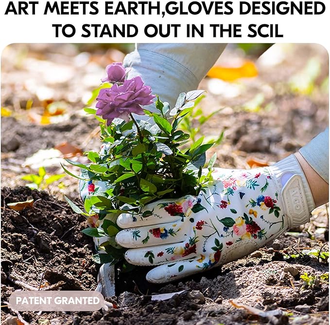 Vgo... 1 Pair Women's Gardening Gloves NGG X1 with Fresh Rich Aromas,Abrasion-Resistant for Yard Work,Patented Seamless Non-Stitching Design(M,Rose&White,TP1131)