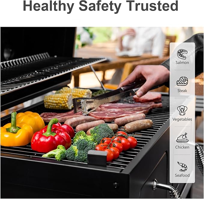 GREEN PARTY Barrel Charcoal Grill with Side Tables, 794 Square Inches Cooking Space, Large Charcoal BBQ Grill with 2 Height-Adjustable Charcoal Pans for Outdoor Backyard Patio Picnic Parties Camping