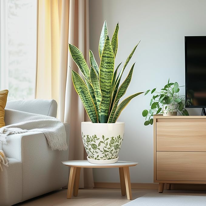 Ceramic Planter - 8.2 Inch Plant Pot for Indoor Outdoor Plants, Boho Round Ceramic Flower Pot with Drainage Hole and Saucer, Gifts for Plant Lovers, Home Garden Apartment Decor, White