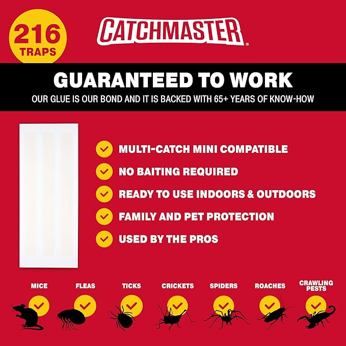 Catchmaster Pro Series Multi-Catch Mini Mouse Trap 216-Pack Mini Refills, Replaceable Glue Boards for Mouse Traps Indoor for Home, Live Catch Pest Control for Shed