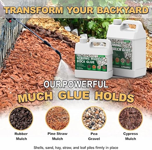 Mulch Rock Glue for Landscaping, Makes 175oz Concentrated Landscape Gravel Binder - Lasts Up to 2 Years, Strong Stone Glue for Outside Rocks, Easily Holds Rubber, Pine Straw, Pebble, Pea Gravel, Bark