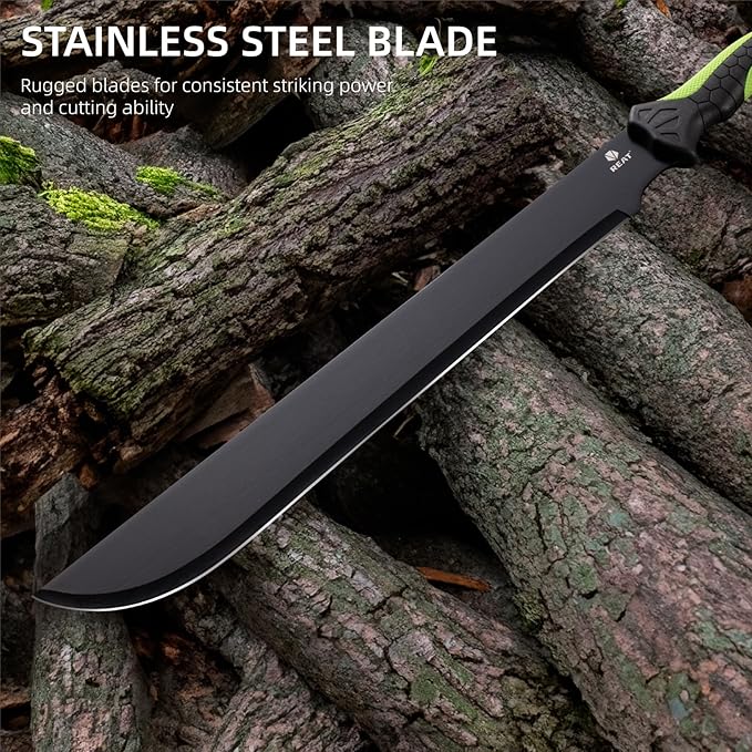 REAT Gardening Heavy Duty Machete,24" Full Tang Machete with Shaeth,Ergonomic No-Slip Handle,Machetes for Bushcraft, Outdoor Hunting, Garden Cutting Trees and Yard Work (Green)