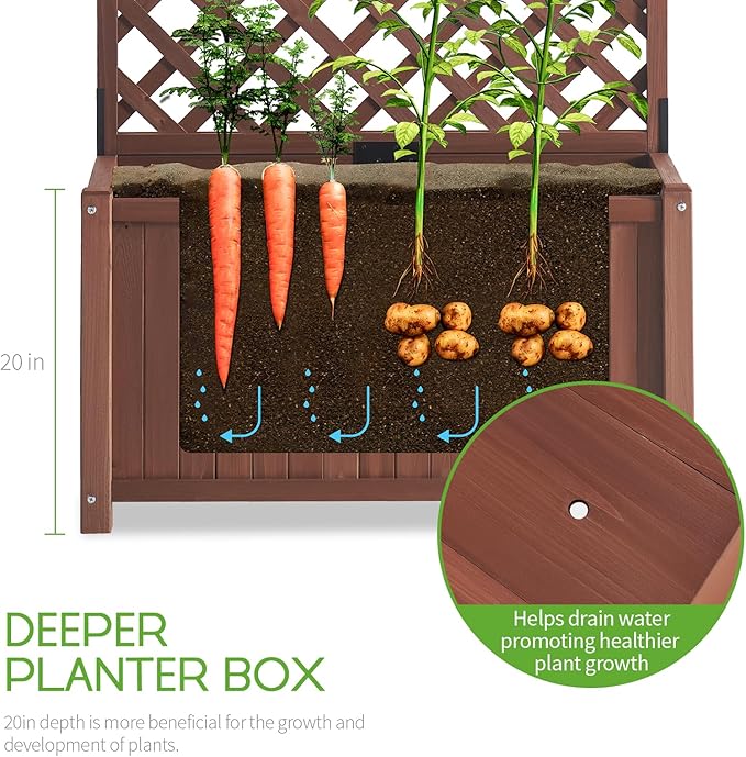 SPECRAFT Wood Planter with Trellis, 35.4x17.7x72 Inch Raised Garden Bed, 1.6Ft Deep Large Planter Box for Outdoor Gardening, Vegetables, and Climbing Plants