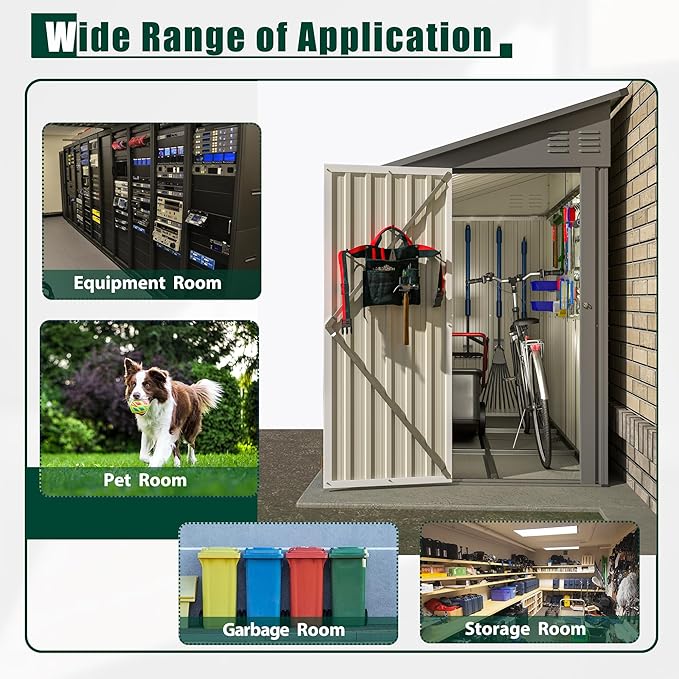 4×8 FT Outdoor Metal Storage Shed,Heavy-Duty Lean to Storage Shed with Floor Base,Garden Tool Metal Storage House W/Lockable Door and 2 Air Vents,Weather Resistant,for Backyard,Patio,Lawn,Gray