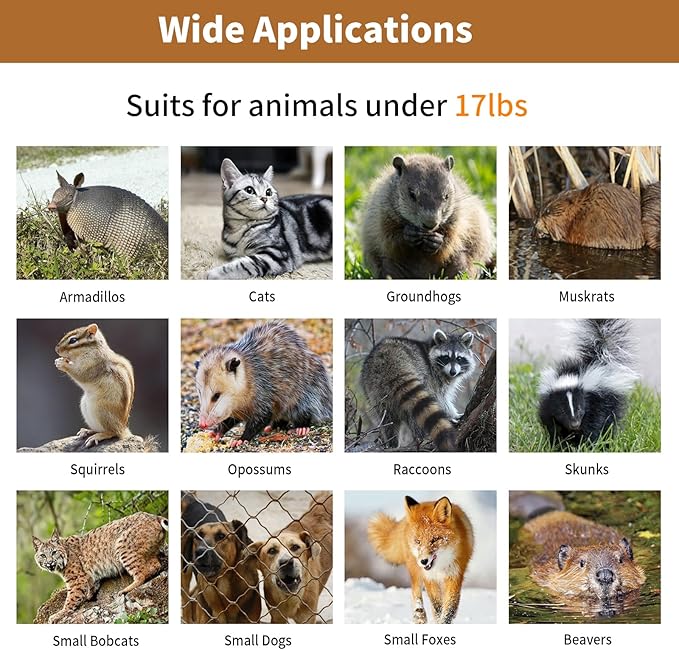 32" Humane Animal Cage Trap, Live Animal Cage Trap, Folding Animal Trap for Stray Cats, Raccoons, Rabbits, Skunks, Moles, Groundhogs and Armadillos up to 17 lbs