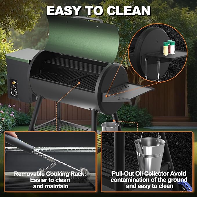 Electric Pellet Smoker Grill 565 SQ.IN Cook Area Pellet Smoker with Auto Feed & PID Controller 500°F Max Temperature 8 in 1 BBQ Grill with Meat Probe & Side Table with Hooks Perfect for Outdoor BBQ