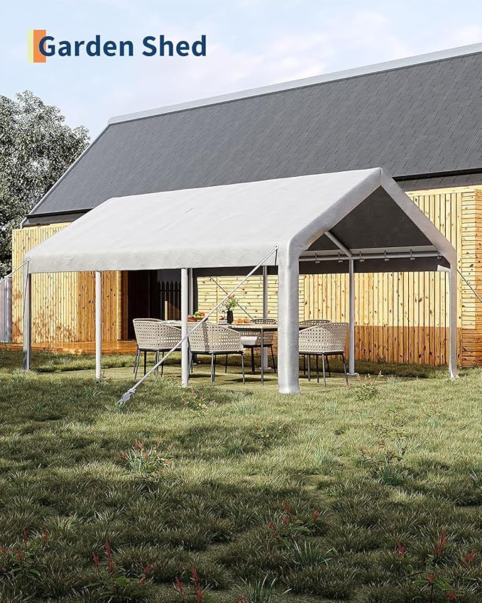 13 x 20FT Heavy Duty Carport with Roll-Up Windows, Portable Garage with Removable Sidewalls & Doors, Portable Car Tent Garage with Roll-Up Windows and All-Season Tarp, for Car, Truck,
