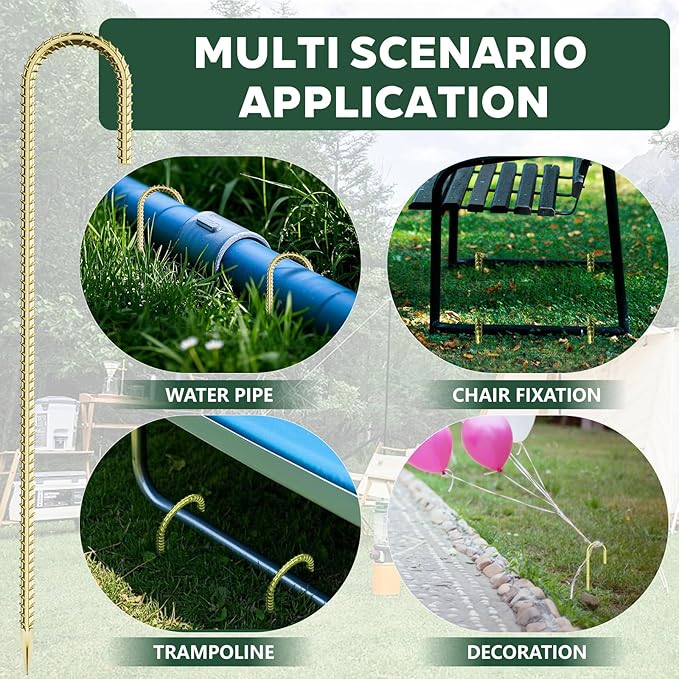 30 Pieces 12 Inch Long 1/4In Diameter Heavy Duty J Hooks,Heavy Duty Rebar Metal Fence Ground Garden Tent Stakes,Ground Spikes Anchors for Fencing,Outdoor Chicken Wire Trellis Stakes,Anti-Rust Golden