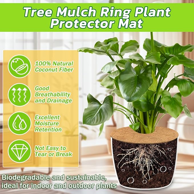 Legigo 10pcs Coconut Fiber Mulch Ring Tree Plant Protector Mat, 14 Inch Natural Coco Coir Tree Protection Ring Plant Pot Soil Cover, Tree Rings Disc Plant Cover for Indoor Outdoor Plants,Landscaping
