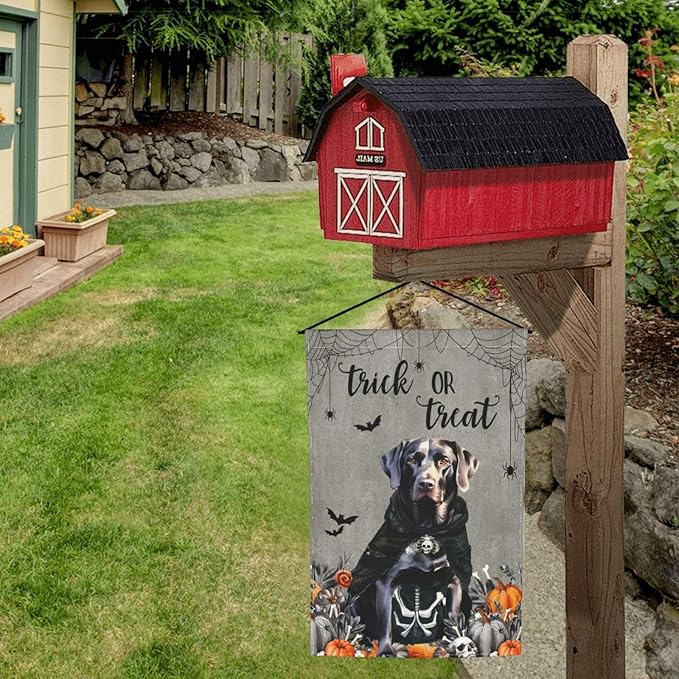 Halloween Labrador Black Dog Bat Pumpkin Garden Flag Welcome Party Outdoor Outside Decorations Picks Home House Garden Yard Decor 12x18 Inch