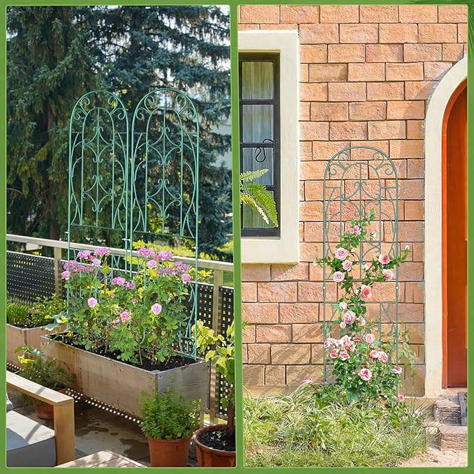 4 Pack 59x16in Metal Garden Trellis for Climbing Plants,Green Large Trellis for Climbing Plants Outdoor, Roses, Vegetables Vines Flowers Support, Large Decorative Outdoor Trellis