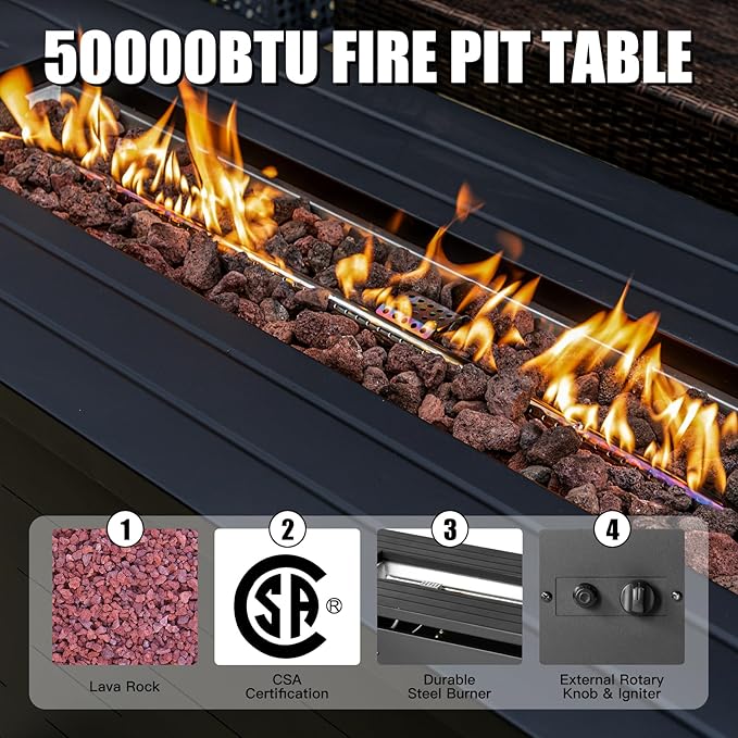 45 inch Propane Fire Pit Table,50000 BTU Gas Fire Pits Table with Lid & Lava Rock & Waterproof Cover, Outdoor Propane Firepit for Dining or Party, Outside, Patio, Garden, Yard