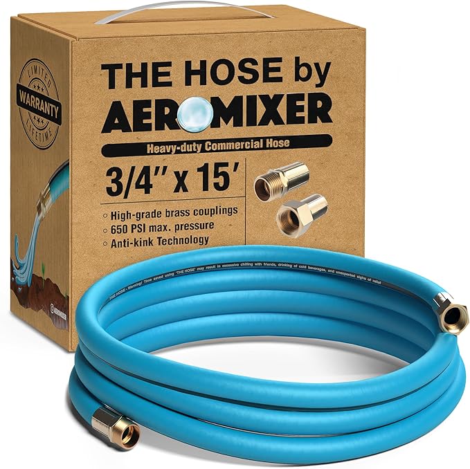 Aeromixer THE HOSE - 3/4 Inch Garden Hose 15 Feet, Kinkless Commercial Garden Hoses, Heavy Duty Industrial Water Hoses for Outdoors, 650 PSI High-Pressure Watering Tool for Farming and Gardening
