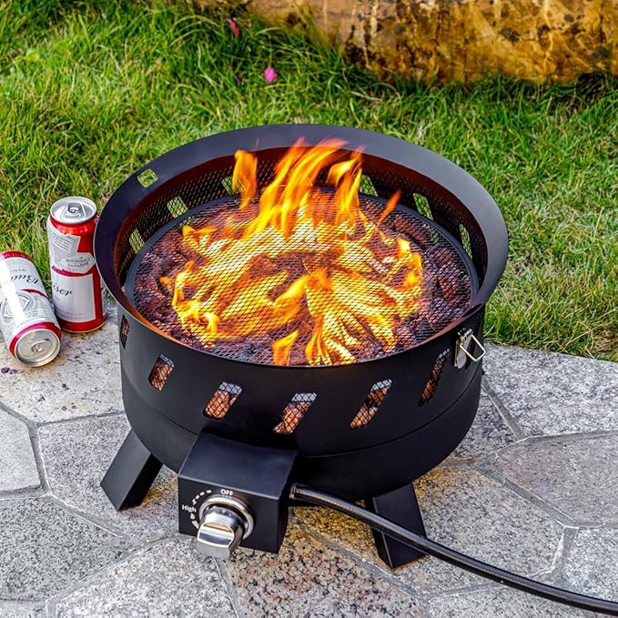 17.3 inch Portable Propane Fire Pits, Gas Fire Pit Bowl for Outside with Lid & Handle, Smokeless Gas Firebowl,Propane Firepit for Camping, Patio, Yard, Garden