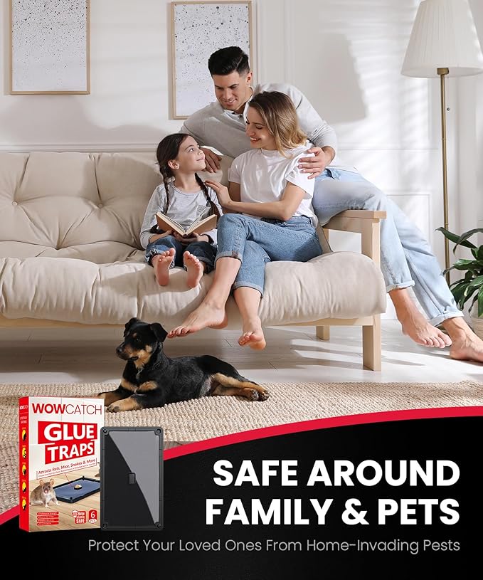 Sticky Mouse Traps for Indoor Use – 6 Pack Rat Glue Traps with Bait Slot, Pet Safe Rodent Catcher for Kitchen, Garage, Basement – Catches Mice, Snakes, Roaches,Non-Toxic, Medium Size