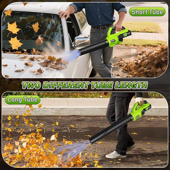 RYAHT Leaf Blower Cordless, 21V Powerful Electric Leaf Blower with 2 X 4.0Ah Batteries and Charger, 2 Speed Modes, Handheld Lightweight Leaf Blowers for Lawn Care, Patio, Dust, Blowing Leaves- Green