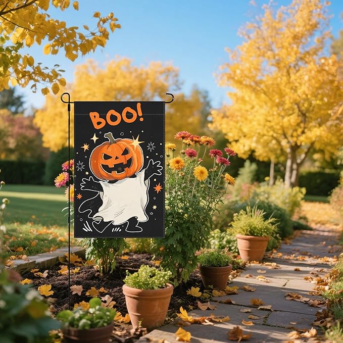 Halloween Garden Flag,12x18 Double Sided Halloween Flags for Outside, with 2 Different Designs Front and Back,Small Burlap Flags for Yard and Garden Decor