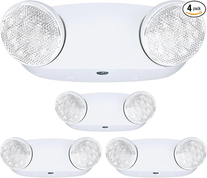 GRUENLICH LED Emergency Light, Exit Lighting Fixtures with 2 LED Bug Eye Heads and Back Up Batteries, UL 924 Qualified, 120/277 Voltage, 4-Pack