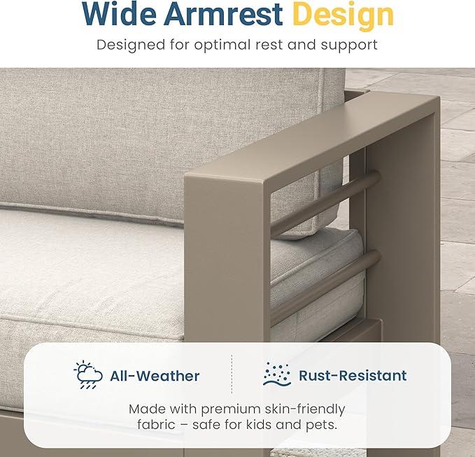 Wisteria Lane 7-Piece Outdoor Patio Furniture Set, Outdoor Sectional Furniture with Upgraded Cushions, Outdoor Conversation Seating Set for Balcony, Garden, Deck, Backyard, Khaki