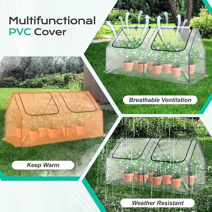BPS 4x2x2 ft Mini Greenhouse with Transparent PVC Cover UV-Protected Roll-Up Zipper Windows, Ideal for Indoor or Outdoor Use on Raised Garden Beds