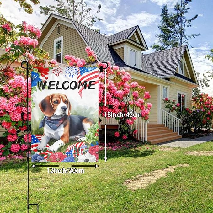 Beagle Dog Independence Day Patriotic American Dog Garden Flag Welcome Party Outdoor Outside Decorations Picks Home House Garden Yard Decor 12x18 Inch